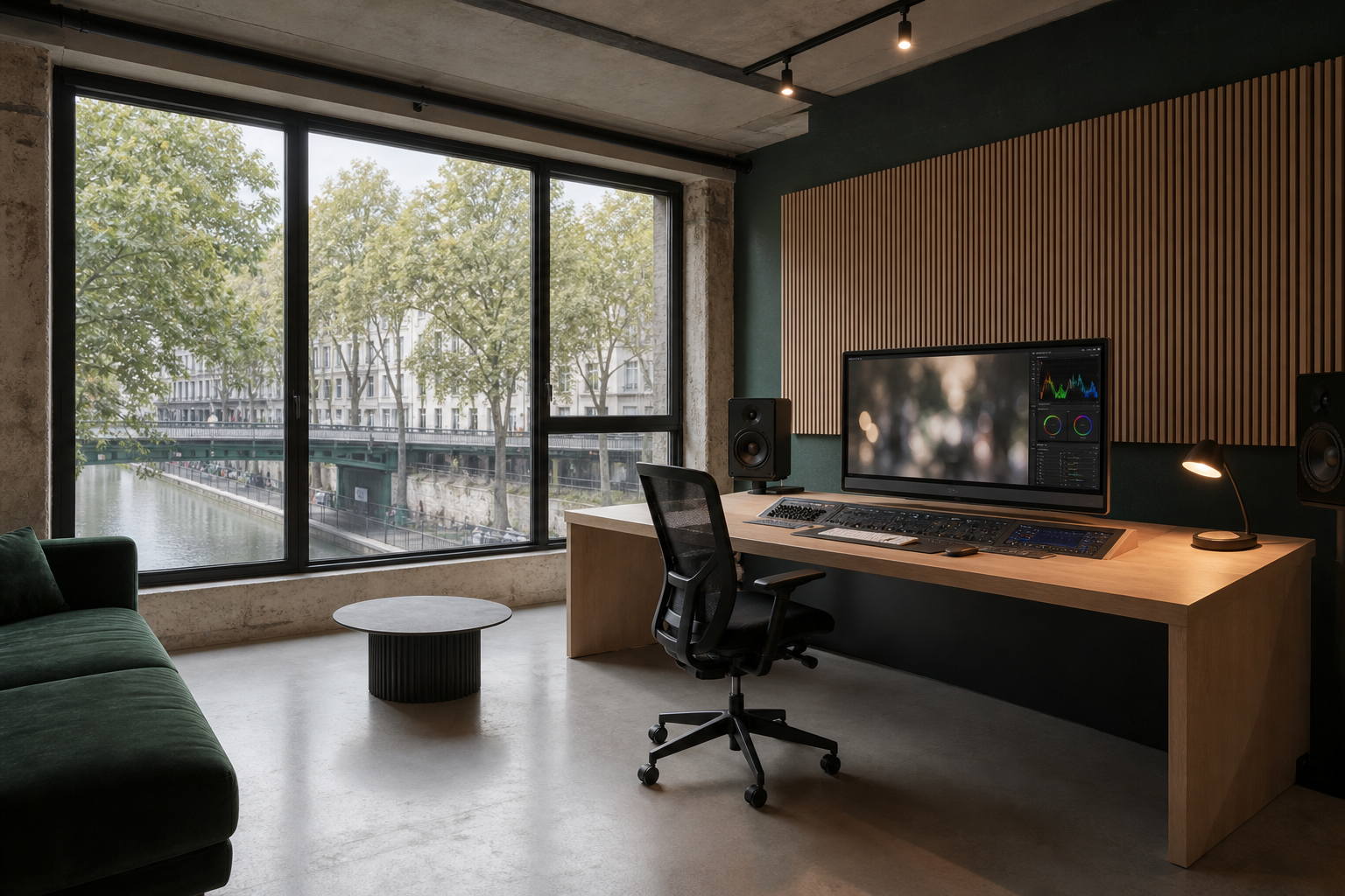 Salle de montage du studio Montage avec vue sur la rade de Toulon